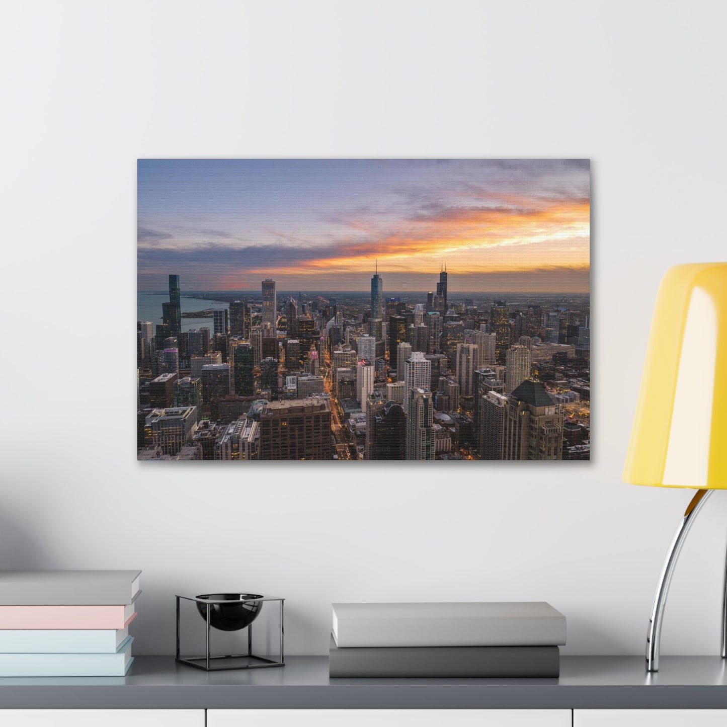 Dusk Chicago Skyline Sunset - Canvas Wall Print (Free Shipping)