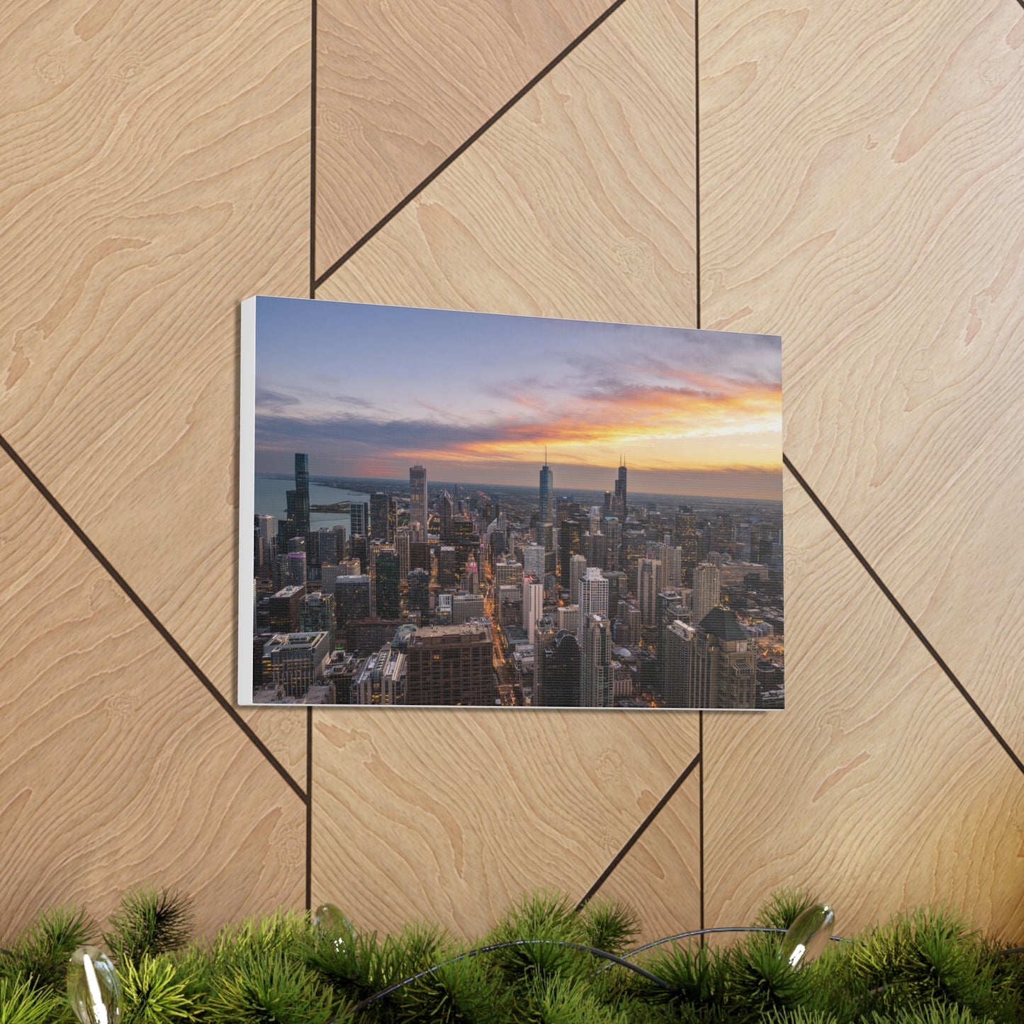 Dusk Chicago Skyline Sunset - Canvas Wall Print (Free Shipping)