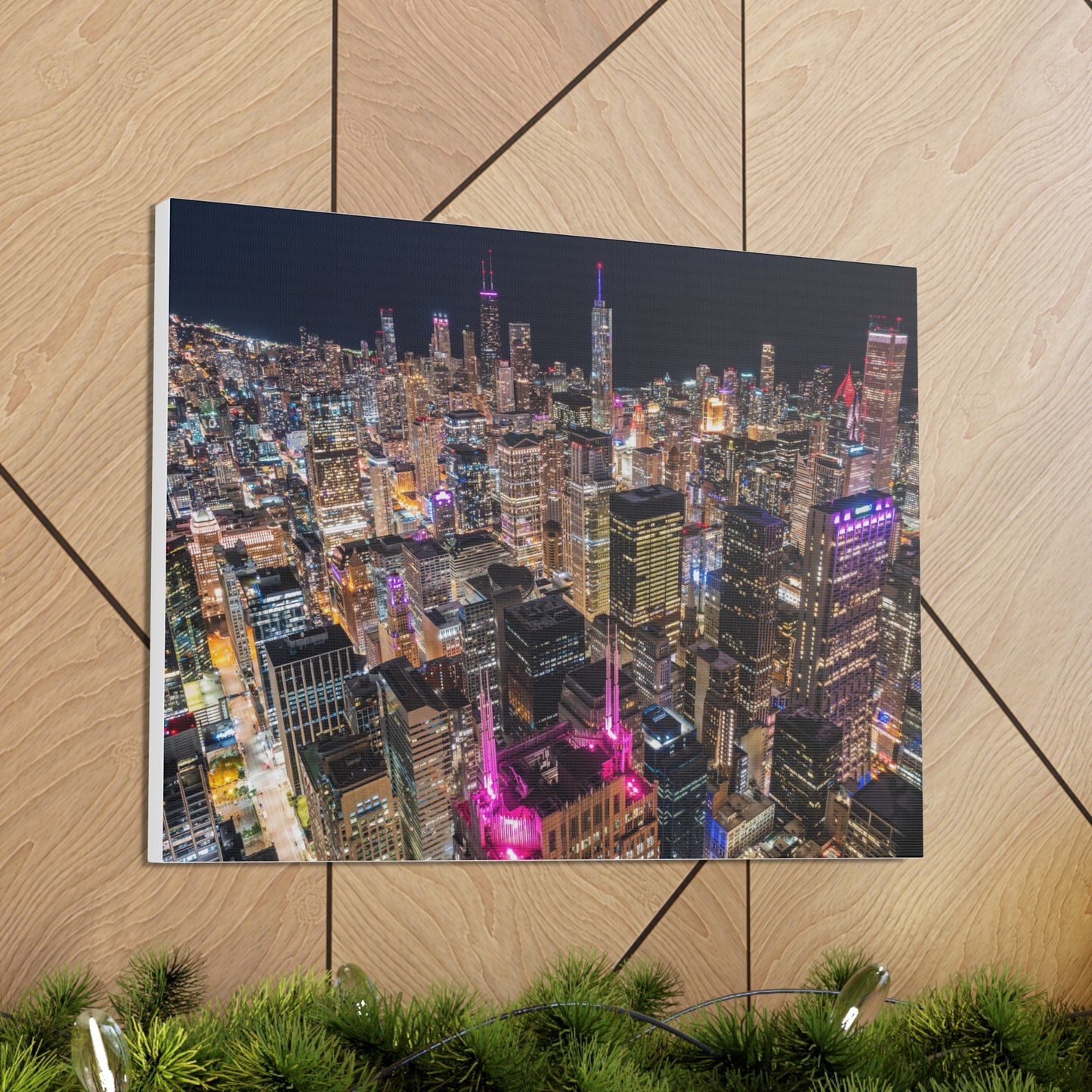 Chicago Skyline, Glowing Cityscape - Canvas Wall Print (Free Shipping)