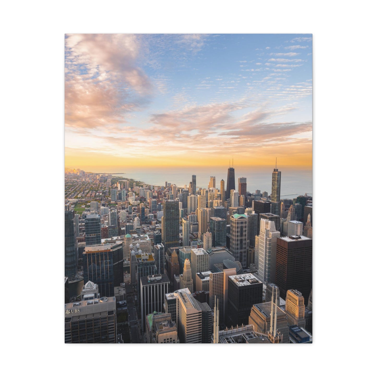 Chicago Skyline Sunset Over Lake Michigan - Canvas Wall Print (Free Shipping)
